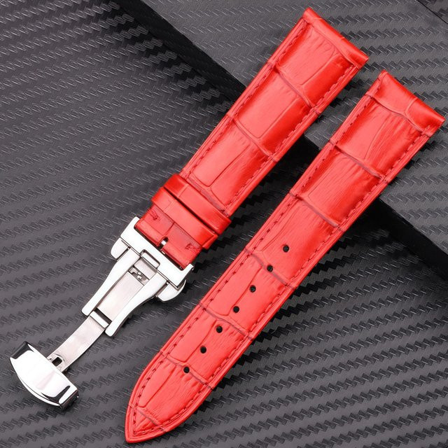 RX-Panjia Uhrenarmband Leder, Alligator-Muster, Faltschließe, rot, Unisex - Bild 1