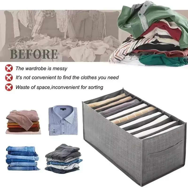 GOT-TOG Unterwäsche-Schubladen-Organizer aus Stoff, faltbare Aufbewahrungsbox mit Trennwänden für Socken, BH und Unterwäsche, beige und grau - Bild 3