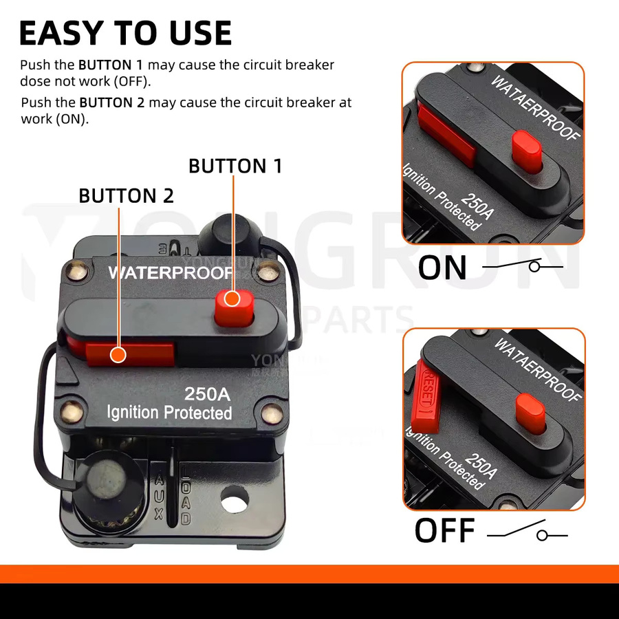Wasserdichter Marine-Leistungsschalter mit manuellem Reset für Auto-Audiosysteme, 12 V bis 48 V DC, Farbe: Schwarz - Bild 4