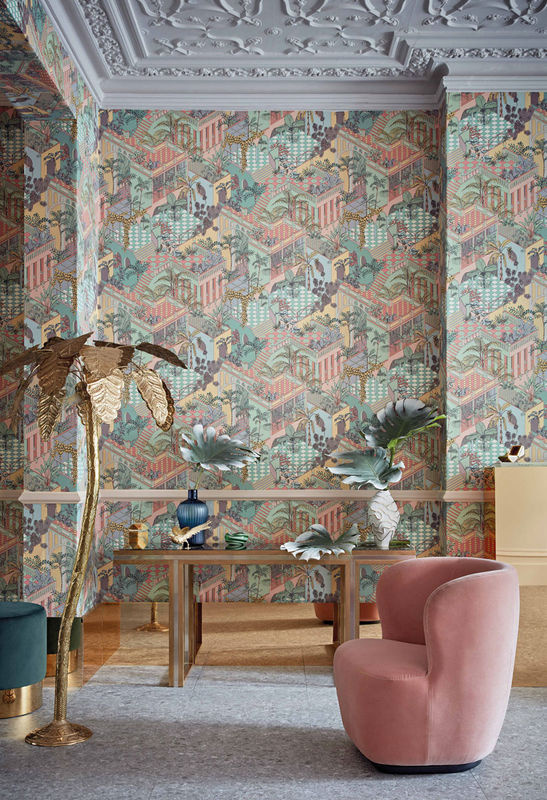 Cole & Son Tapete Miami Icons Pastel in Türkis und Multicolour mit geometrischem Design und botanischen Elementen - Bild 3