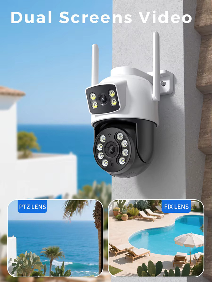 Besder 8MP IP PTZ Überwachungskamera mit Auto-Tracking, Nachtsicht und Dual-Screen, WiFi CCTV Sicherheitskamera in Weiß - Bild 3