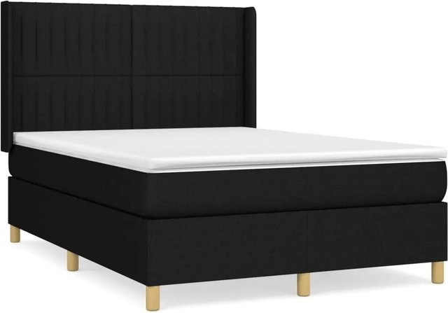 vidaXL Boxspringbett Hybrid mit Matratze und Taschenfederkern, Schwarz, B/T: 140 x 190 cm - Bild 1