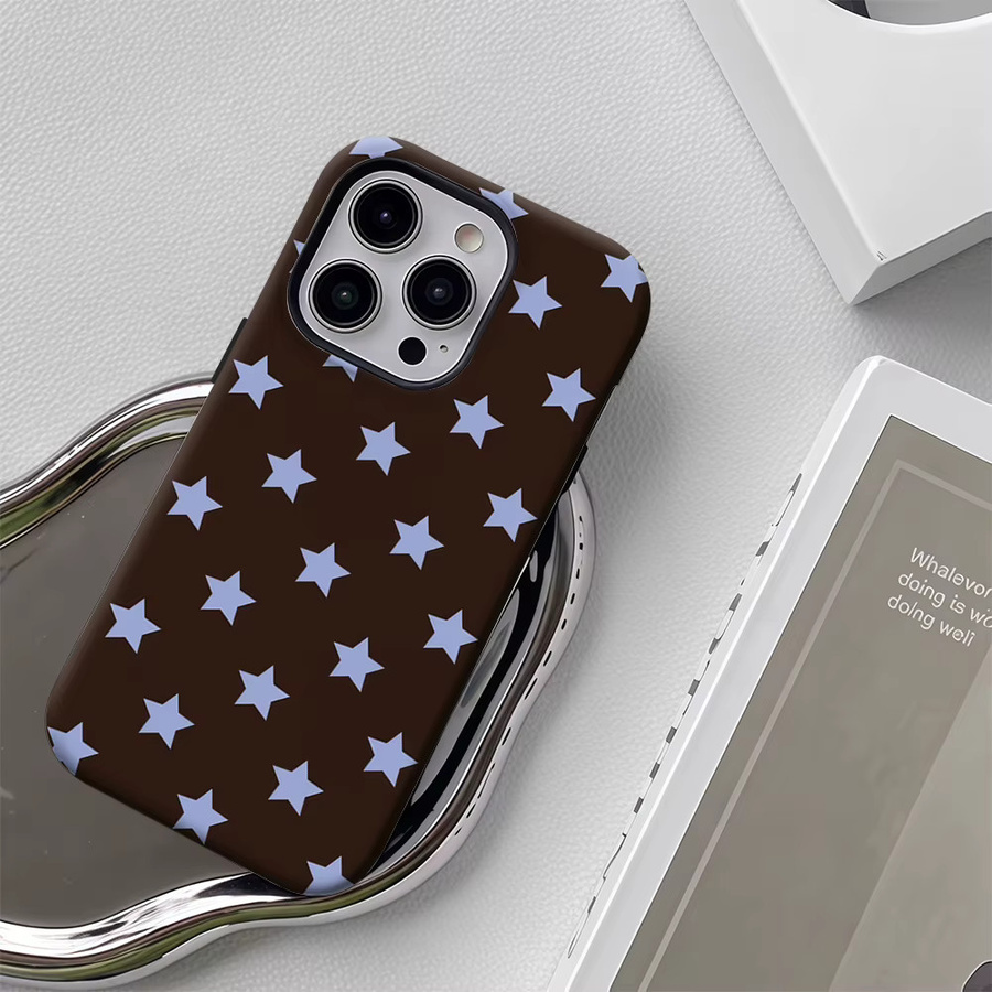 Potdemiel Handyhülle mit dunkelbraunem Design und hellblauen Sternen für iPhone 17 16 15 14 Pro Max Plus mit doppelschichtiger Rückseite - Bild 5