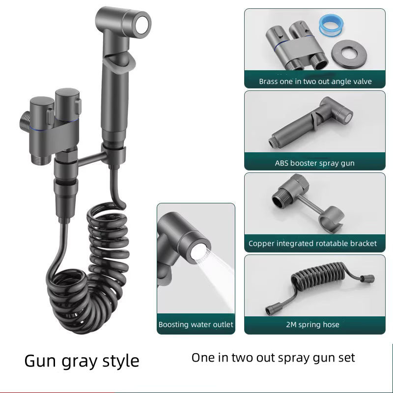 Handheld Bidet Sprayer Set für das WC mit Eckventil in Schwarz und Silber - Bild 2