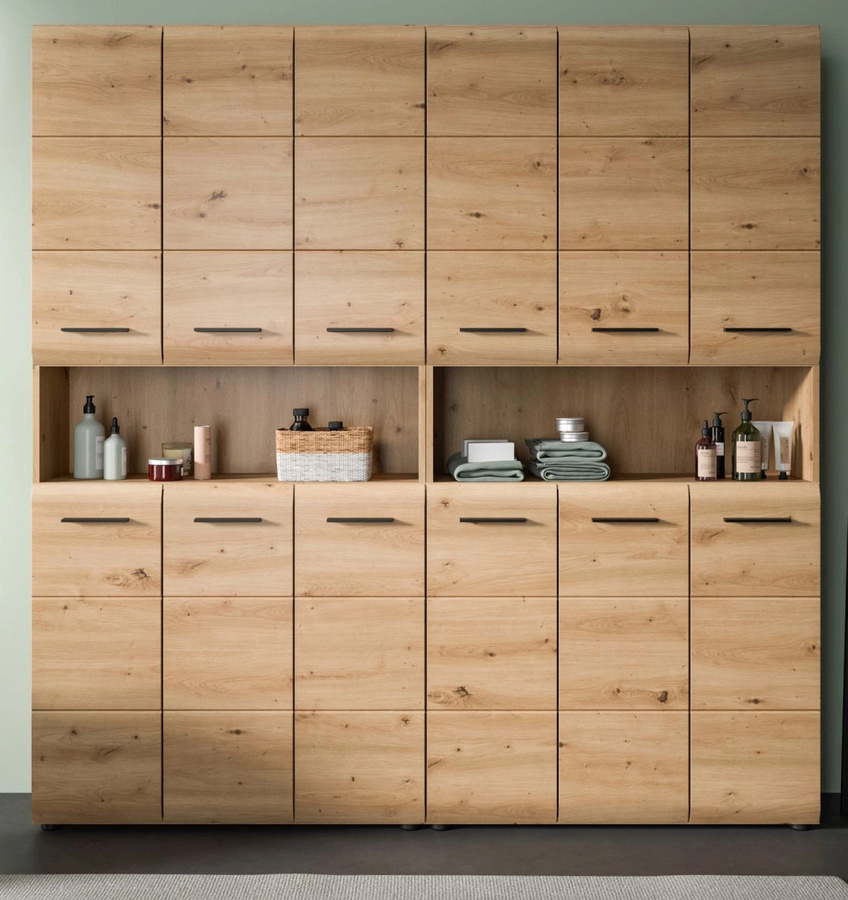 Badezimmer Hochschrank Set Cover in Eiche, modern, braun matt, B/T/H: 180 x 30 x 185 cm - Bild 1