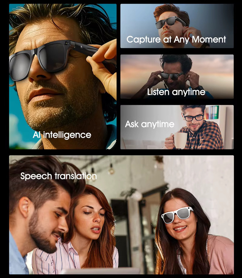 DIXSG 4K HD KI-Smart-Brille in Schwarz mit 800W Pixel Kamera, Bluetooth für Anrufe, Sprachassistent und Musikplayer inklusive intelligenter Übersetzungsfunktion - Bild 4