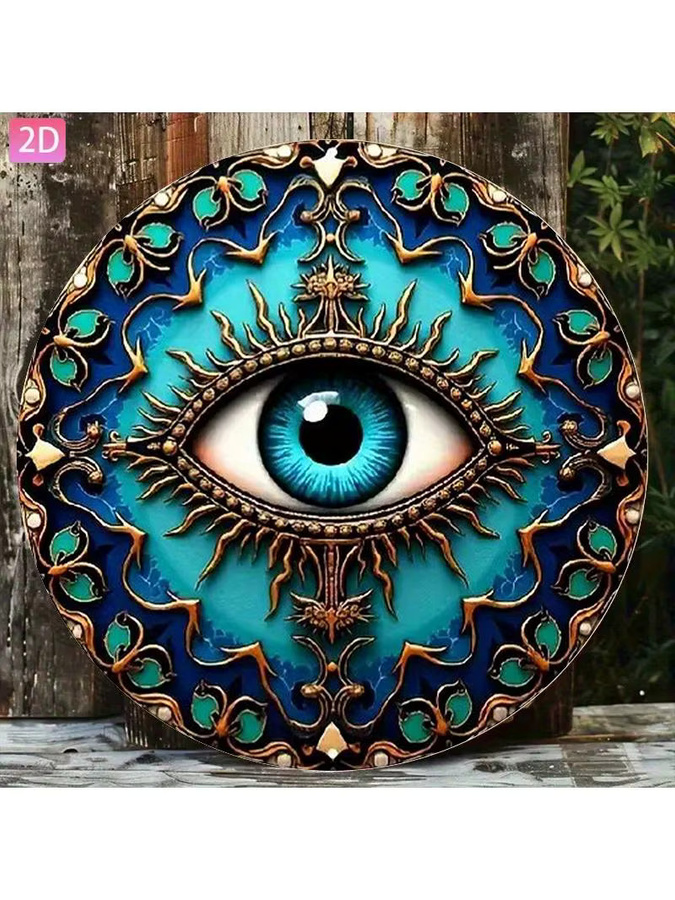HELLOYOUNG Evil Eye Metall-Wandkunst in Blau, rundes Aluminiumschild im griechischen Retro-Design für Garten und Zuhause - Bild 4