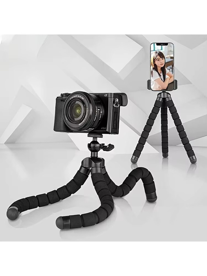 GOT-TOG Flexibles Oktopus-Stativ mit Schwammgriff und 360 Grad drehbarem Universalclip für Telefon und Kamera in Schwarz oder Rot - Bild 5