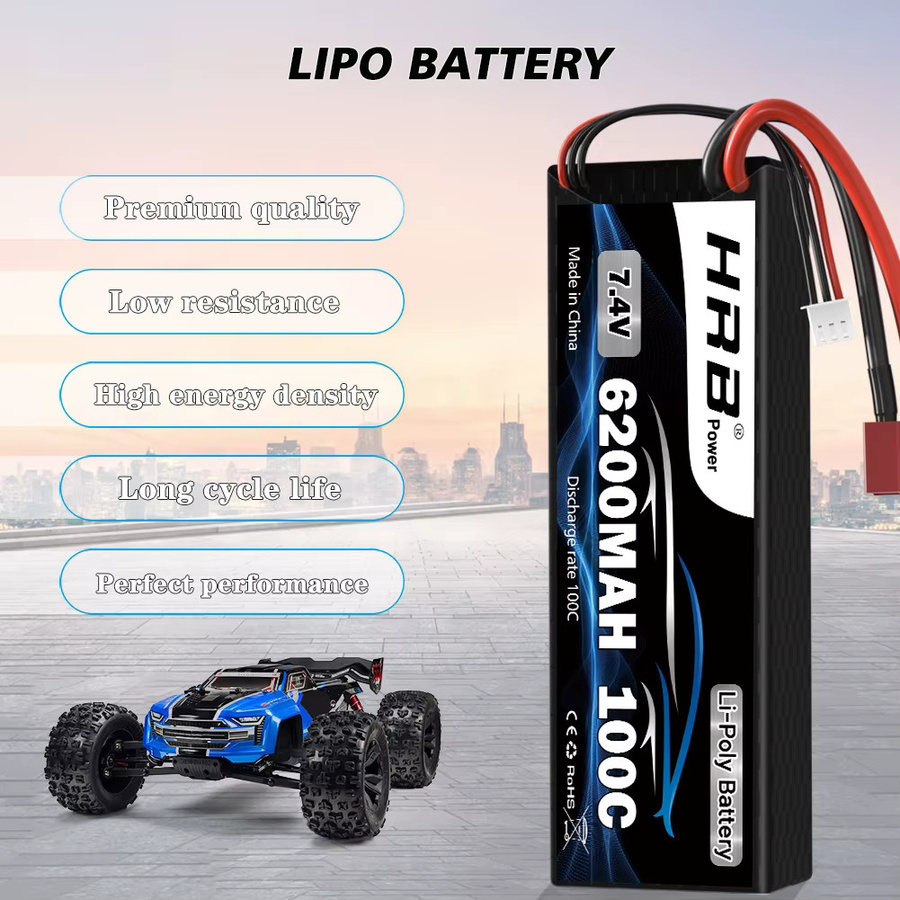 HRB 2S Lipo Akku 7,4 V 6200mAh 100C mit Deans T Stecker Hardcase in Schwarz für RC Autos, LKWs und Monster Trucks - Bild 4