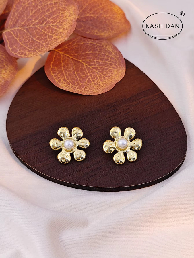 KASHIDAN Ohrstecker-Set Edelstahl, Perle, Gold, Unisex - Bild 3