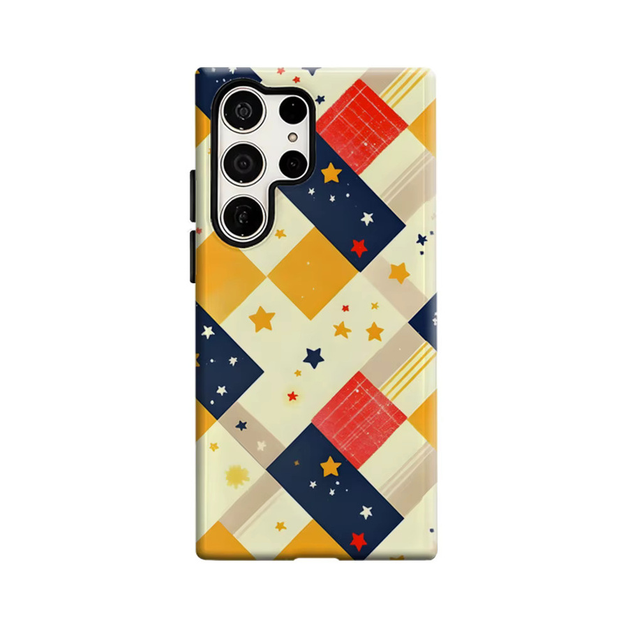 Potdemiel Handyhülle mit Retro Sternen-Schachbrett Design für Samsung Galaxy S26 S25 S24 S23 Ultra Plus, stoßfeste Doppelschicht Rückabdeckung, Mehrfarbig - Bild 7