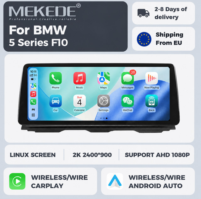 MEKEDE All-in-One Autoradio Navigations-Headunit mit 12,3 Zoll Multimedia-Display für BMW 5er Serie F10 CIC NBT System, Schwarz, kabelloses CarPlay und Android Auto - Bild 1