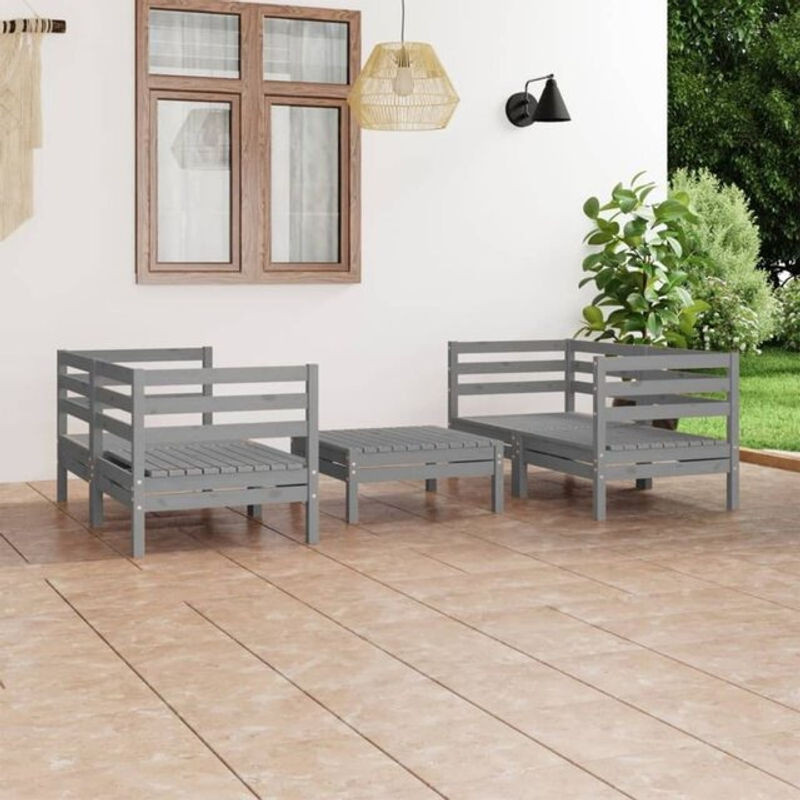 5-tlg. Gartenlounge-Set aus Kiefer Massivholz in Grau von vidaxl - Bild 1