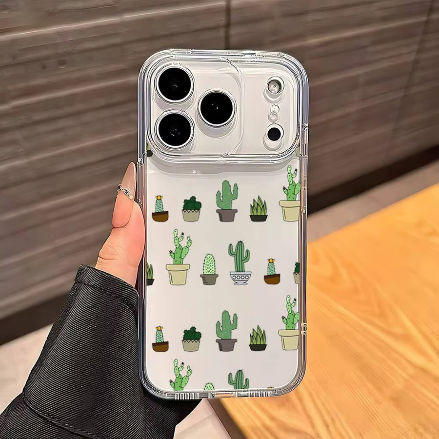 Stoßfeste Silikonhülle mit Cartoon-Kaktus Design für Apple iPhone 11 12 13 14 15 16 17 Pro Max Plus Mini in Transparent - Bild 5