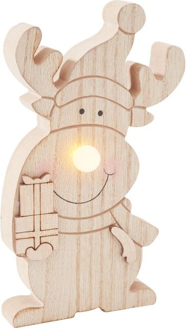 VBS Holz-Elch mit LED Nase in Beige als Weihnachts-Tischdeko - Bild 1