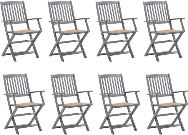 Set aus 8 klappbaren Gartenstühlen von vidaXL aus Akazienholz mit Kissen in Grau und Beige - Bild 1