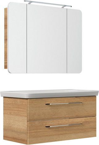 Fackelmann Waschplatz-Set MILANO in Asteiche Braun mit LED-Beleuchtung und Soft-Close-Türen, B/T/H: 107,3 x 54,3 x 55,2 cm - Bild 1