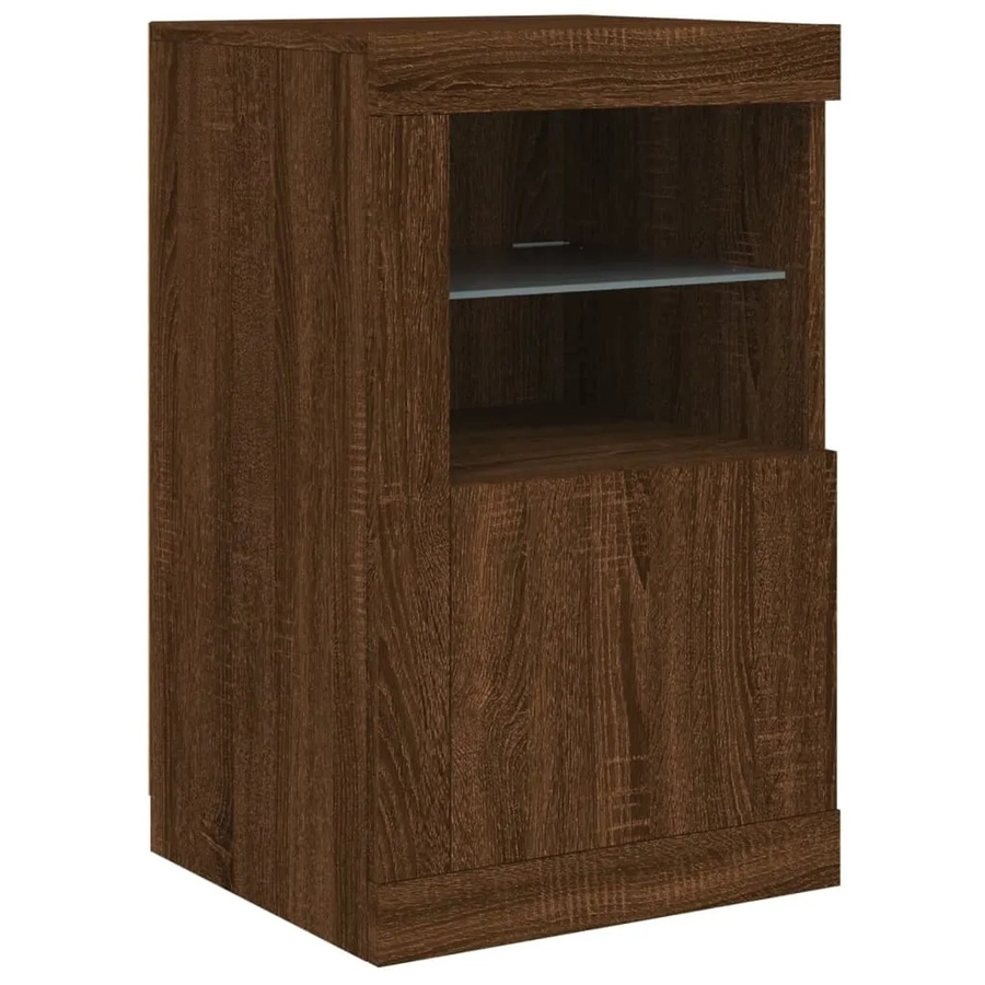 vidaXL Beistellschrank mit integrierter LED-Beleuchtung in Braun, modernes Design aus Holzwerkstoff und Glas, B/T/H: 67 x 37 x 41 cm - Bild 2