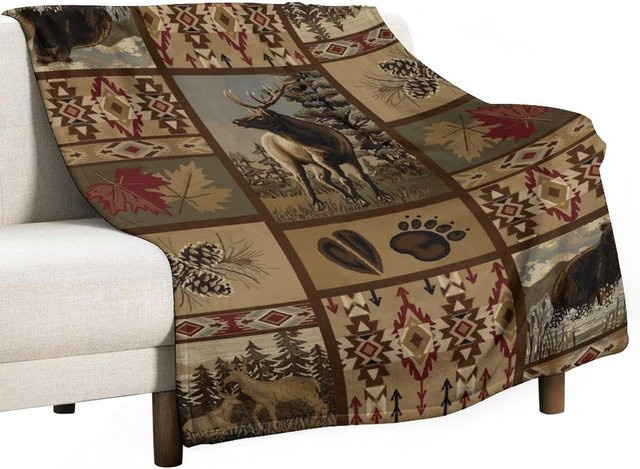JMG Household Supplies Fleece Überwurfdecke Retro Elch Design in Braun, B/B: 130 x 150 cm - Bild 1