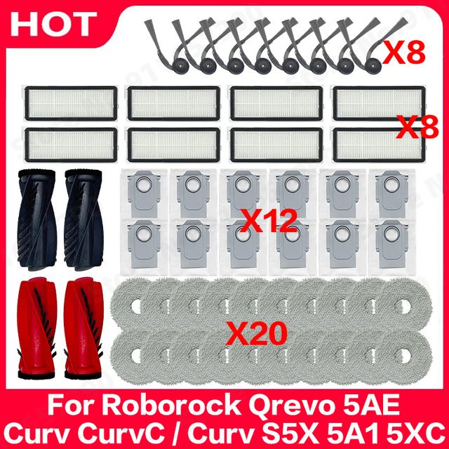 Roborock Zubehör-Set für Qrevo, Curv, S5X, 5AE, 5A1, 5XC: Hauptbürste, Seitenbürste, Wischmopp und Staubbeutel sowie Filter in Multicolour - Bild 1