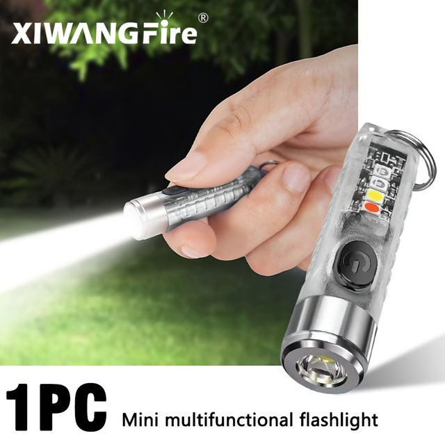 XIWANGFIRE Mini-Schlüsselanhänger-Taschenlampe mit COB-LED, USB wiederaufladbar, Magnetlicht und RGB-Funktion in Rot und Blau - Bild 1