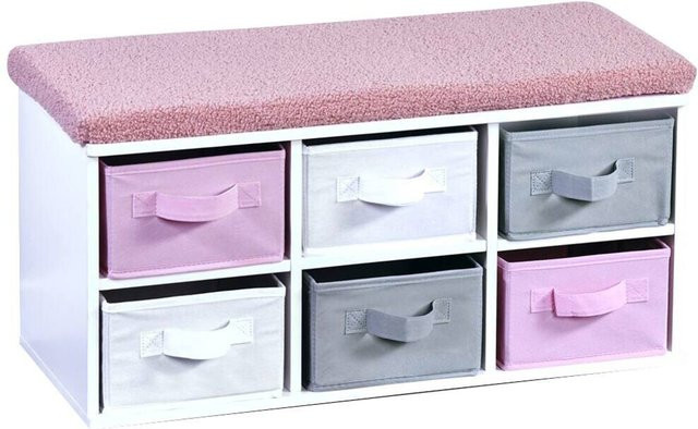 Kesper Kinder-Sitzbank mit Sitzkissen und Aufbewahrungsboxen aus Polyester in Pink und Weiß, B/H/L: 29,5 x 31 x 68 cm - Bild 1