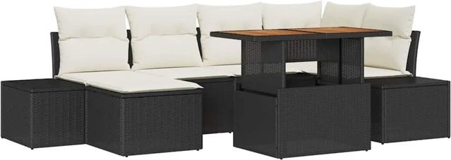 7-tlg. vidaXL Garten-Sofa-Set aus Poly-Rattan und Stahl in Schwarz mit integriertem Kissen-Speicher und modernem Design - Bild 1