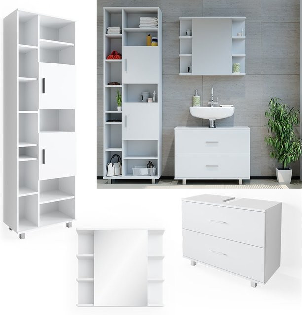 Vicco Badmöbel-Set Ilias in Weiß mit Spiegel, Kommode, Unterschrank und Hochschrank - Bild 1