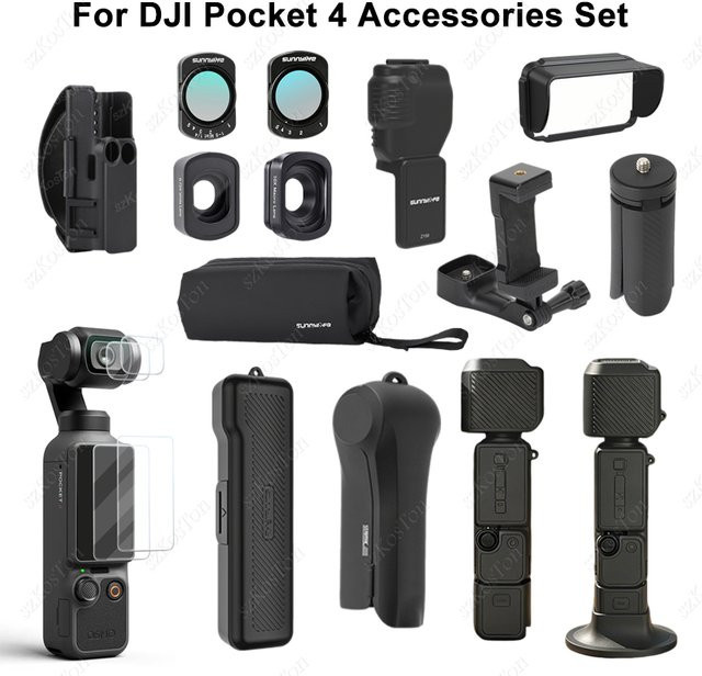 DJI Osmo Pocket 4 Zubehör-Set in Schwarz mit Schutzhülle, Aufbewahrungstasche und Mini-Stativ für Vlog Content Creator - Bild 1