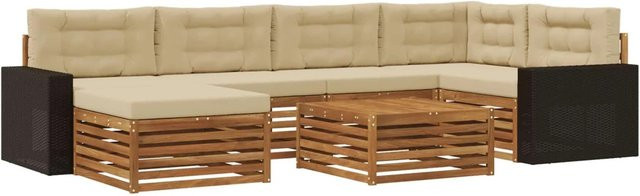 vidaXL Outdoor-Sofagarnitur L-Form aus Akazienholz mit 7 Kissen in Natur und Beige - Bild 1