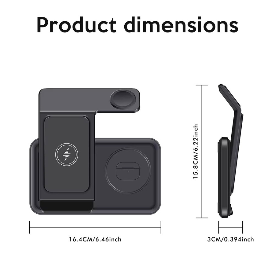 VIKEFON 3-in-1 Kabelloses Ladegerät für Samsung Galaxy S25 S24 S23 S22, Buds3 Pro und Galaxy Watch, Schnelle Ladestation, Schwarz - Bild 5