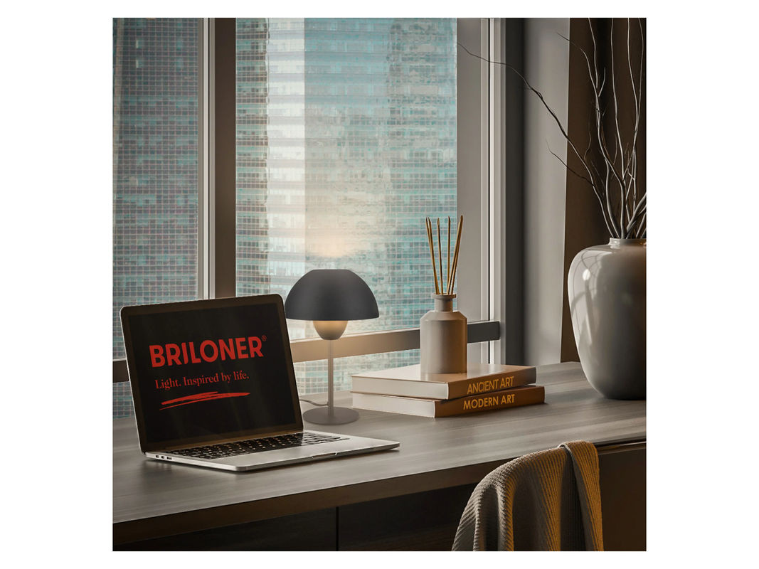 Briloner Tischleuchte modern in Schwarz mit E14 Fassung und Kabelschalter - Bild 3