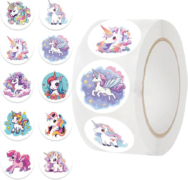 500 Stück Cartoon Tier Einhorn Aufkleber in Multicolour als dekorative Belohnungsaufkleber für Kinder und den Kindergarten - Bild 1