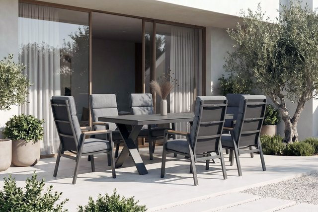 Hartman Xanadu Garten-Essgruppe aus Aluminium und Teakholz in Anthrazit/Grau, ausziehbar mit Polstern - Bild 1