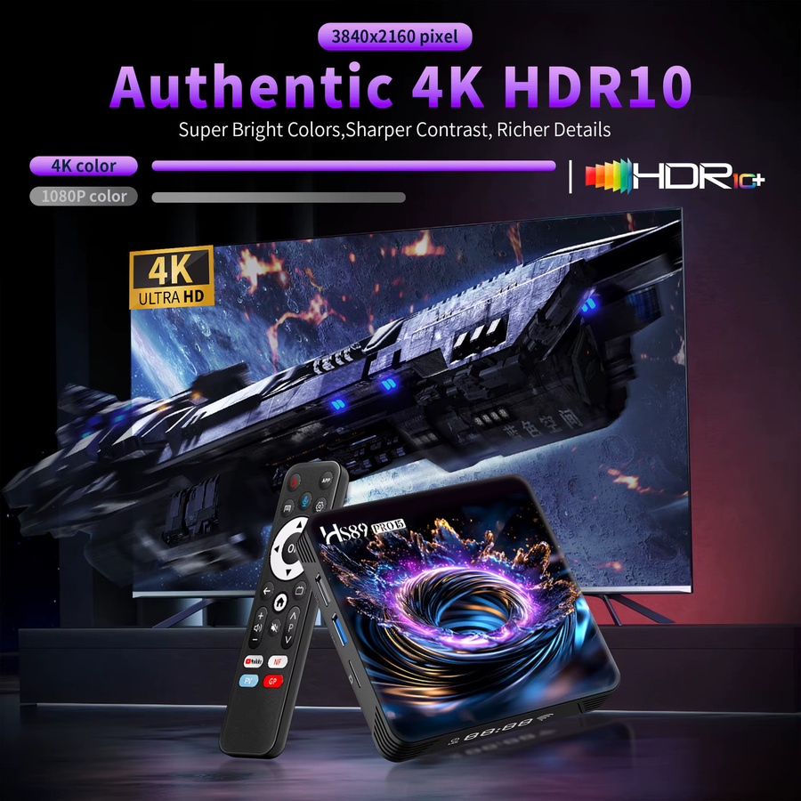 WUDUNG HS89 PRO 15 Smart TV Box Android 14 Media Streamer mit 4K UHD, Rockchip RK3539, 4G/32G, WiFi6 und USB 3.0 in Schwarz - Bild 2