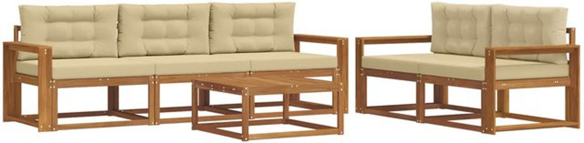 Modernes Outdoor-Sofagarnitur Set aus Akazie Holz mit 6 Teilen in Natur und Beige von vidaXL - Bild 1