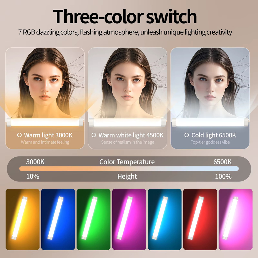 SZKOSTON Handgehaltene RGB-Lichtstablampe in Schwarz und Weiß für Foto, Video, Streaming und Studioaufnahmen - Bild 3