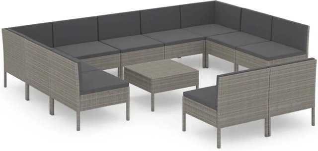 vidaXL 12-tlg Garten-Lounge-Set Modell 10 aus Poly Rattan in Grau und Anthrazit mit Auflagen und Couchtisch - Bild 1