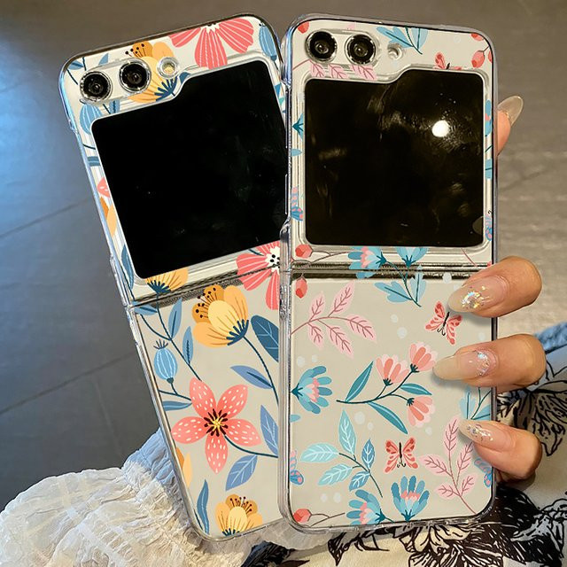 Transparente Samsung Galaxy Z Flip5 Flip4 Flip3 Handyhülle mit Blumenmuster - Bild 1