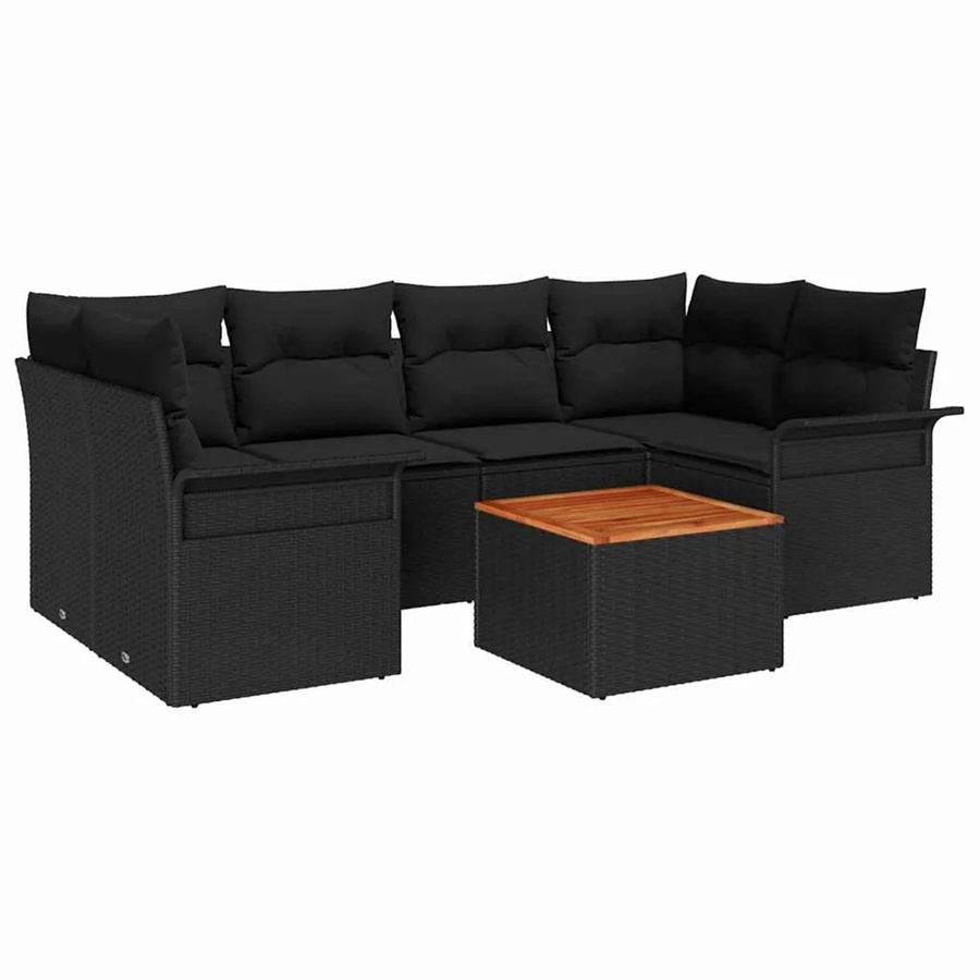vidaXL Garten-Sofa-Set 7-teilig aus Polyrattan in Schwarz mit L-Form, Eckelementen und Outdoor-Couchtisch inklusive Polsterkissen - Bild 2