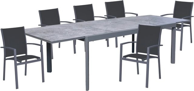 Garden Pleasure Tischgruppe Nerea 7-teilig aus Aluminium und Keramik in Anthrazit/Grau mit ausziehbarem rechteckigem Tisch - Bild 1