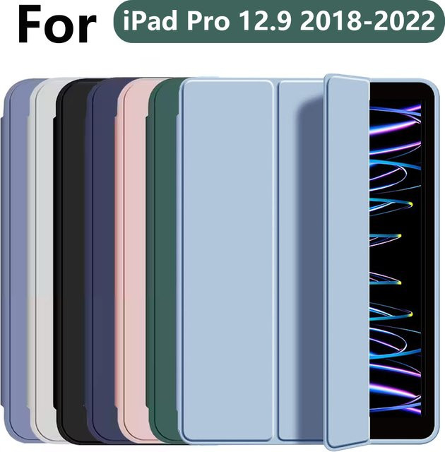 Chenxiaotong Schutzhülle für iPad Pro 12.9 (2018-2022) mit dreifach faltbarem Ständer und automatischer Weckfunktion, weiche TPU-Rückseite, Farben: Weiß, Blau - Bild 1