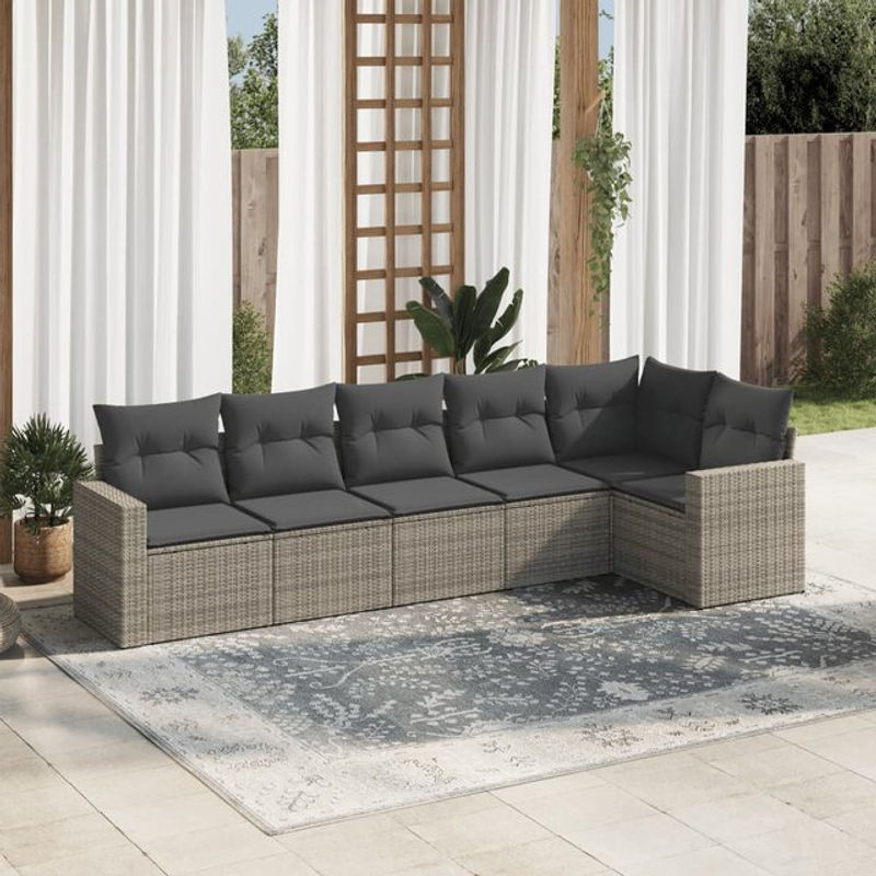 Vidaxl 6-teiliges Gartenmöbel-Set aus Polyrattan mit Kissen in Grau - Bild 1
