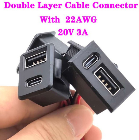 LAJQTAO USB-C Ladebuchse mit Kabelstecker, Doppelschicht-USB-Buchse 2,54 mm, Schwarz