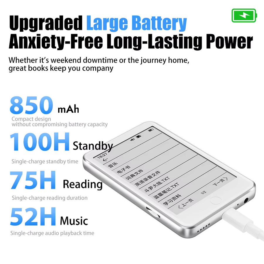 2026nem E-Ink E-Book-Reader und MP3-Player mit Bluetooth, 64 GB, Augenschonend mit Hintergrundbeleuchtung und Blaulichtfilter - Bild 2