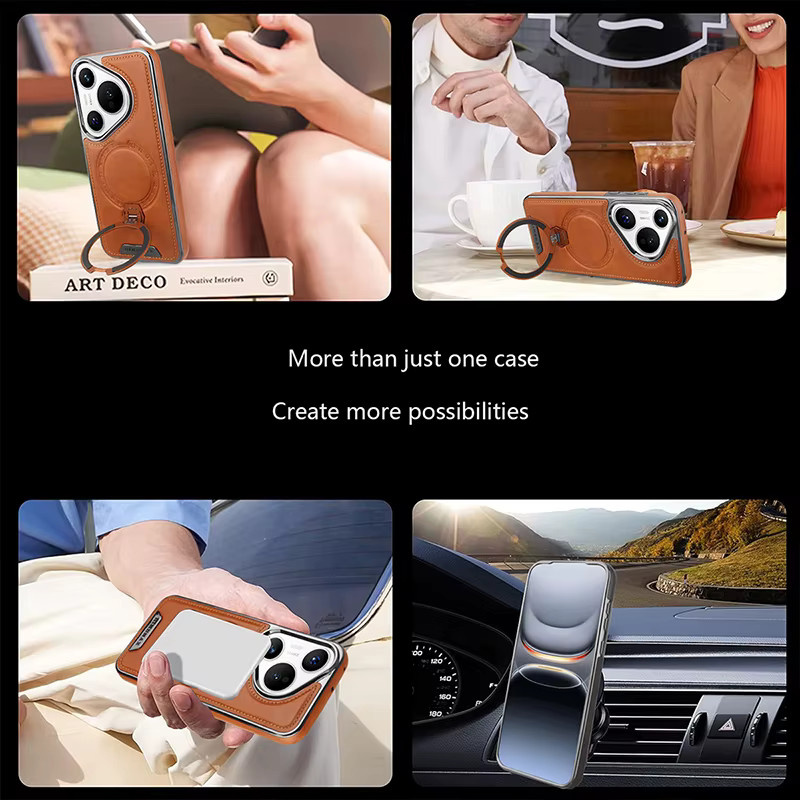 Magnetische drehbare Leder-Halterung für Huawei Pura 70 80 Pro Plus Mate 70 60 Pro Plus mit kabelloser Ladefunktion in Grau - Bild 3