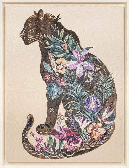 Art Universe Leinwandbild Blossom Panther, modernes Wandbild mit floralem Motiv und Panther, Mehrfarbig, B: 66 cm, H: 86 cm - Bild 1