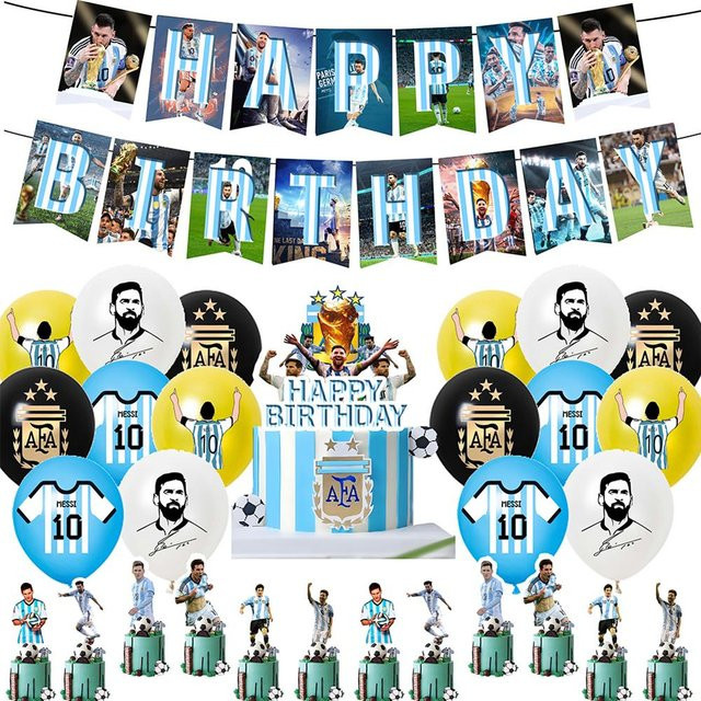Tautoparts 30-teiliges Messi-Party-Geburtstagszubehör Set in Mehrfarbig mit Banner, Tortenaufsätzen und Luftballons - Bild 1