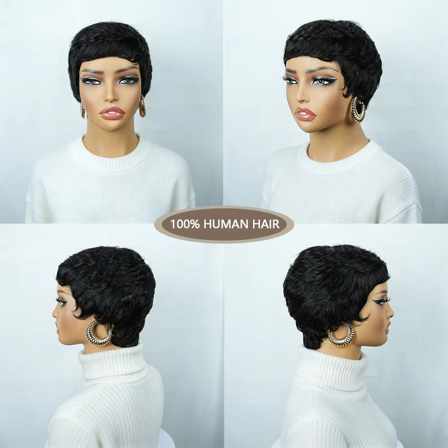 OYM HAIR Pixie-Cut-Perücke, brasilianisches Echthaar, schwarz, glatt - Bild 4
