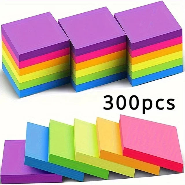 Fluoreszierende Post-it Notizen in sechs Farben, leere Haftnotizen aus Papier für Schule und Büro, Mehrfarbig - Bild 1